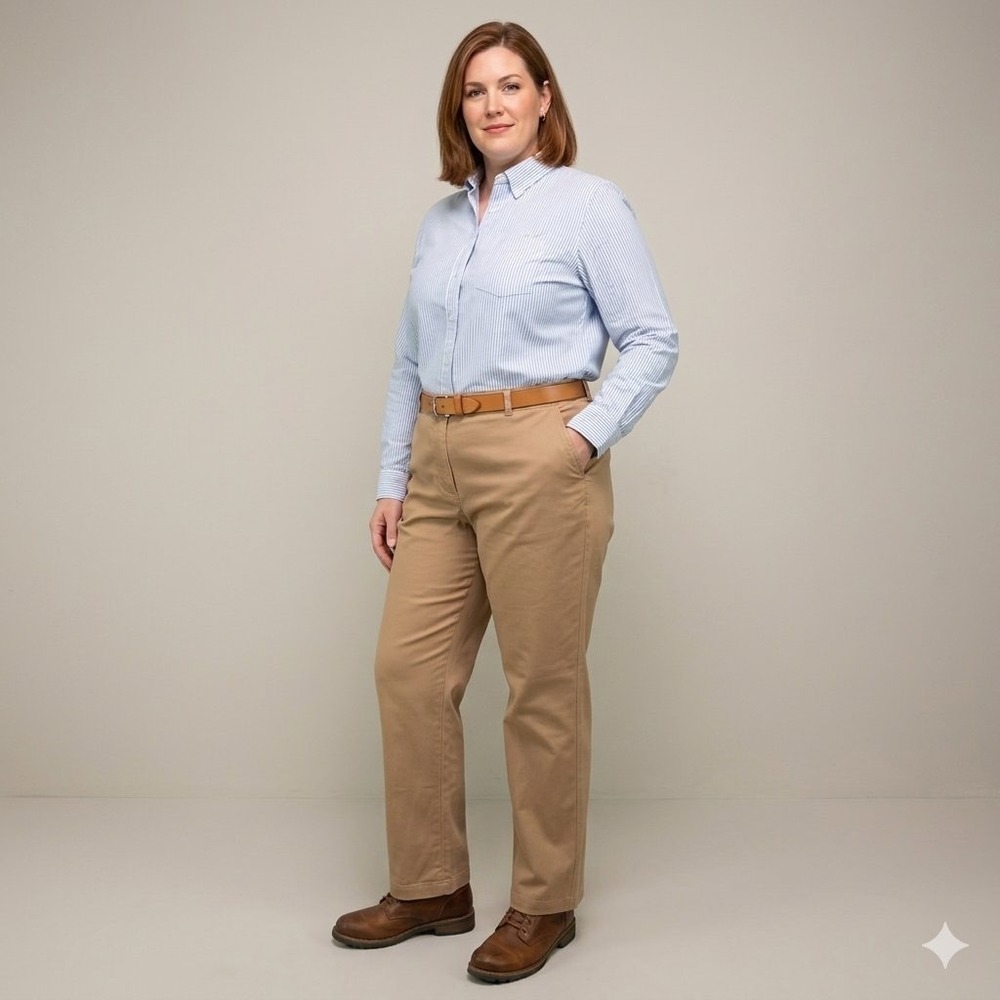 LLBean Women Casual Classic Fit Tan Twill Pants Size 20 Medium Tall Wrinkle Free